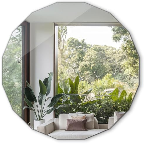 Tulup Specchio de Parete 50x50 cm per Bagno, Corridoio Camera da Letto, Soggiorno Decorativo Versatile per Casa Ufficio Senza Cornice Poligonale Moderno Eleganza e design Bordi smussati