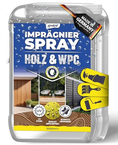 Qindoo Imperméabilisant pour bois 5 l – Pulvérisation, peinture ou rouleau également pour rotin et WPC, protection longue durée contre les intempéries pour la maison, le jardin, l'appartement, bidon