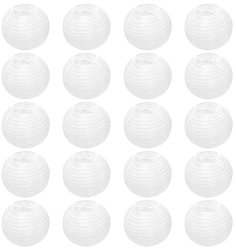 Keboyoe 20pcs Lanterne en Papier Blanc 7.5cm, Lampion Chinois Papier Exterieur, Suspension Boule Lanternes Rond pour Mariage Anniversaire Jardin Fête Noël
