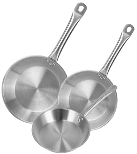 Well Home Set de 3 Sartenes Ø22Ø24Ø26cm en Acero inoxidable, Aptas para inducción y SIN antiadherente