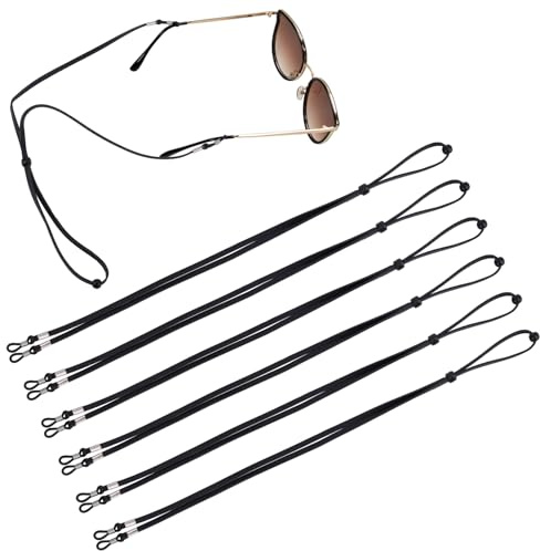 Goktvai 6pcs Glasses Strap, Adjustable Black Sports Eyeglass Strap Anti Slip Universal Sunglasses Lanyard Neck Holders Cord Retainer for Men Women