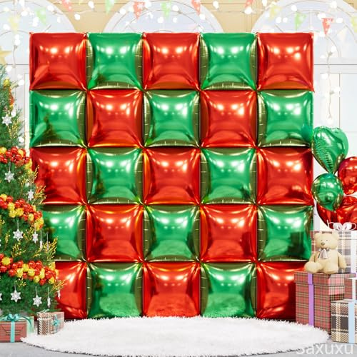 Red and Green Christmas Square Foil Balloon Wall,19 Inches Double Sided Square Balloons Tunnel Arch Kit for Christmas,Birthday,Baby Shower,Wedding,Anniversary Party Decorations