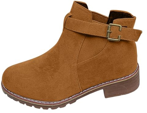 Generisch Stivaletti da donna alla caviglia, versatili, alla moda, con tacco spesso, scarpe in pelle scamosciata, stivali Dirndl, scarpe invernali da donna, marrone, 37.5 EU
