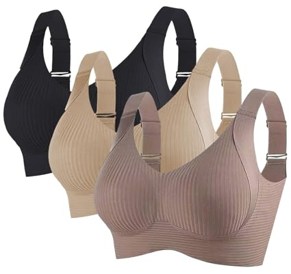 2/3 Pack Bras for Women Non Wired Seamless Bras Women Comfortable Ribbed Bralettes Sports Bra Soft Support Lift Full Coverage Bralettes Everyday Plus Size Bra with Adjustable Padded 01