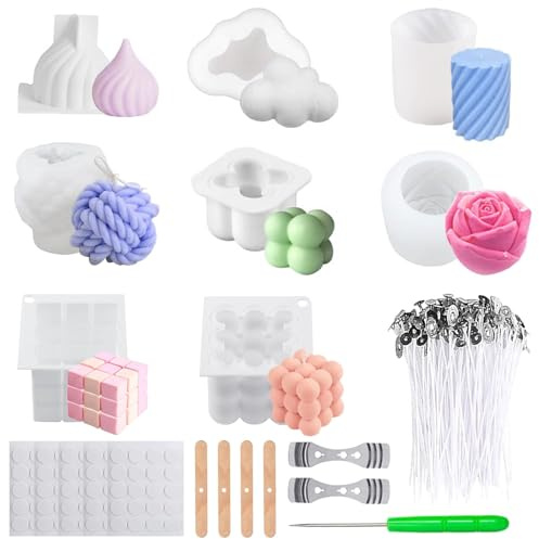 Molde Velas Silicona,8 piezas Molde Velas 3D,Vela Molde de Silicona,Moldes para Velas de Navidad,Kit Moldes para Hacer Velas,para Hacer Velas,Decoración del Hogar,Manualidades