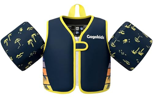 Gogokids Chaleco salvavidas para niños con mangas flotantes, chaqueta de natación para niños con dos pulseras, flotabilidad para 2-6 años/15-30 kg, perfecto para piscina, clases de natación y parque