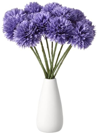 QUARKZMAN 12 st konstgjorda blommor krysantemum boll falska krysantemum bukett sidenblomma falsk krysantemum blomma för hem trädgård bröllopsfest dekoration, lila