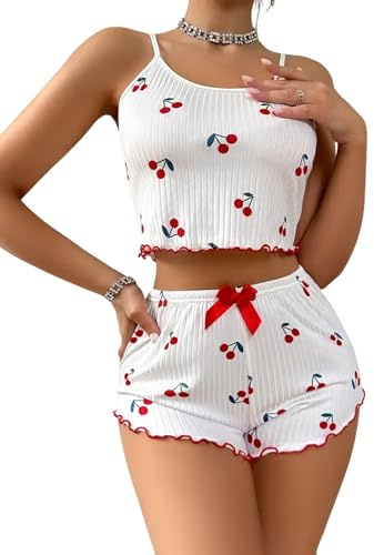 Gatamiau Women’s 2 Pieces Heart Print Summer Pajama Set Scoop Neck Sleeveless Cami Tops + Shorts, Sexy Sleepwear PJ Set Soft Loungewear Nightwear