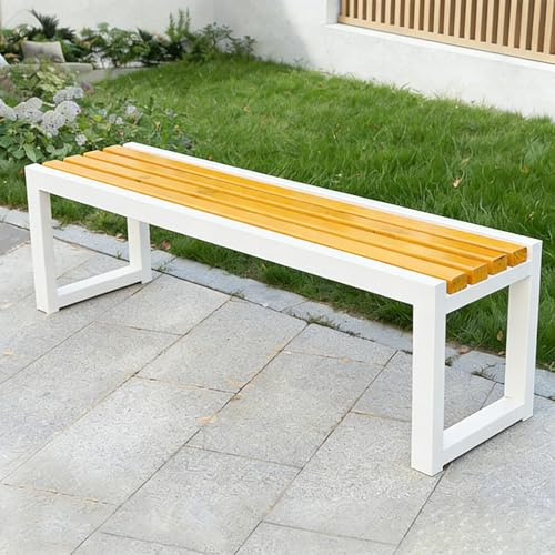 yurstcggh Banco de Madera Exterior con Soporte de Metal Adecuado,Banco Vestuario 150×40×45cm Amarillo Bancos de balcón Resistente a la Intemperie,para jardín,Porche,Patio y Parque