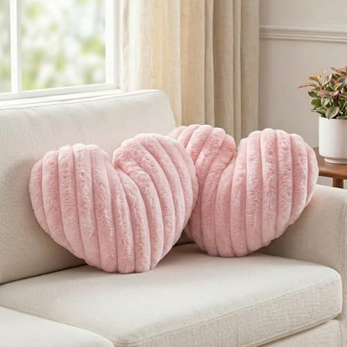 2 Pack Heart Pillow Pink Cushions Soft Plush Decorative Throw Pillows | 41*34cm, Washable, Cute Fluffy Pillows for Sofa Bed Chair Bedroom Living Room Home Decor, Valentines Holidays Gift for Women