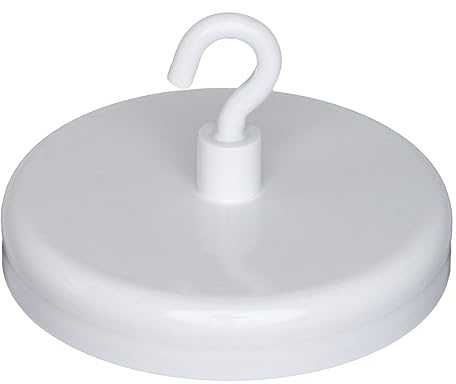 Ferrite White Pintado de Pintura Imán Con Gancho M4 Para Colgar, Sostener O Mostrar Elementos - 57mm de Diámetro - 25kg de Extracción - Paquete de 20