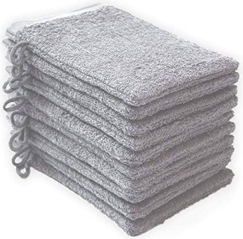 NatureMark 10x Waschhandschuhe aus Frottee 100% Baumwolle – Weich und Robust, Ideal für die tägliche Pflege und Gäste – Silber Grau, 15x21 cm