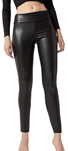 CALZEDONIA Woman's Faux Leather Thermal Leggings in Black, Size M