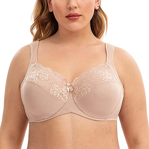 CASOLACE Donna Reggiseni Taglie Forti con Ferretto Minimizer Riducente Spalline Imbottite Beige 7D