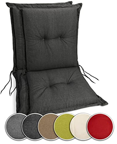 sunnypillow Stuhlauflagen Niedriglehner 100 x 50 (2er Set) - Gartenstuhlauflage Extra Dicke 9cm - Auflage für Gartenmöbel UV-Lichtecht, Wasserdicht - Outdoor Stuhlkissen für Gartenliegen - Anthrazit