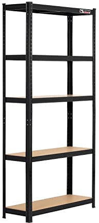 Rhino Racking – 5 Tier Heavy Duty Garage Shelving Unit – Black Storage Shelves – 180x90x30cm – 200kg Load Weight Per Shelf – 1000kg Per Unit – Shed Shelving