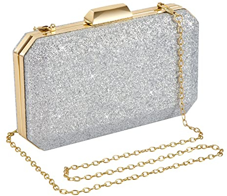 Jeesblsy Women Clutch Purse Glitter Evening Bag Handbag, Elegant Sparkly Chain Shoulder Bag Bridal Wedding Cocktail Prom Party Envelope Bag Sequins, Silver