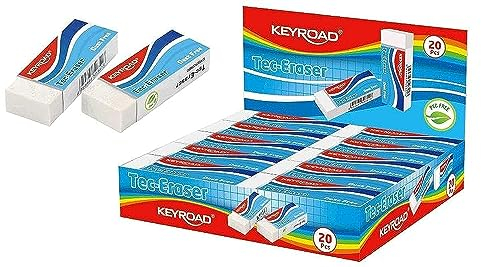 KEYROAD Radiergummi TEC/Radierer für Bleistift und Buntstift/ 20 Stücke - verpackt im Display/Farbe: Weiße/Ideal für Schule und Büro