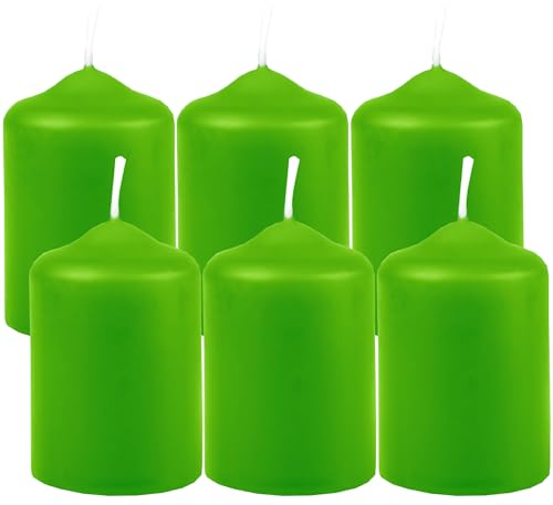 HS Candle Wachskerzen Stumpenkerzen Hellgrün Ø4cm x 6cm (6 Stück) Teelicht Durchmesser, in vielen Farben - Hergestellt in EU - Kerzen Blockkerzen - Wachs