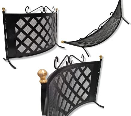 Parascintille Grata curvo per camino in ferro battuto