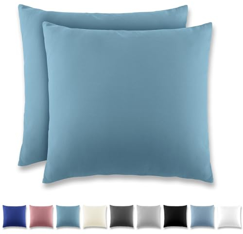 REDKEY Kissenbezug 80x80 cm 2er Set Kopfkissenbezug mit Reißverschluss - Kissenhülle aus gebürstetem Mikrofaser für Kissen,Waschbar bis 40°C Aqua blau