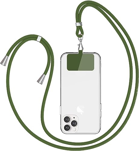 Leather Armor Universal Handykette geeignet für alle Smartphones, Kette zum Umhängen, Pad mit Kordel, Smartphonekette für Unterwegs, Handyband mit jeder Hülle kombinierbar -Dunkel Grün