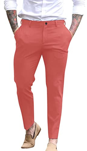 Pantaloni eleganti da uomo classici in twill di cotone, casual, per lavoro, ufficio, lavoro, formali, comodi, piatti, elasticizzati, plissettati, pantaloni chino da golf, gamba dritta