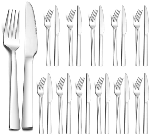 Joyfair Steakbesteck Set, Edelstahl 12 Tafelmesser und 12 Tafelgabeln Set, Steak Besteck für 12 Personen, Gabeln und Messer für Haus/Restaurant/Hotel, Hochglanzpoliert & Spülmaschinenfest