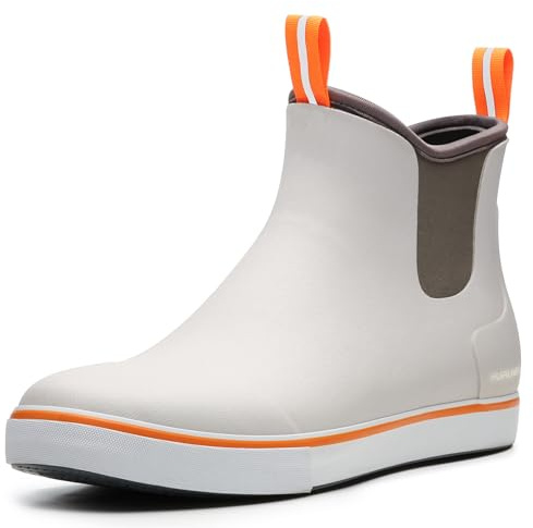 Furuian Men's Deck Boots Fishing Boots Waterproof Rain Boots Ankle Booties Slip On Neoprene Rubber Footwear Chelsea Boots Men botas para hombre for Gardening Fishing Boating Camping Sailing, Grey 14