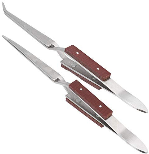 Pincettes à Souder avec Manche en Bois, Outil Artisanal de Bricolage, Pointe Droite et Incurvée, 2 Pièces