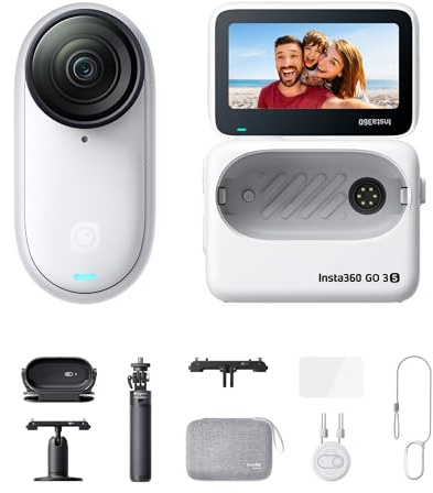 Insta360 GO 3S – 128 GB Ultimate Bundle, vit 4K, liten bärbar vloggkamera, handsfree POV:er, monteras var som helst, stabilisering, 140 min batteritid, 10 m vattentät, husdjurs-POV
