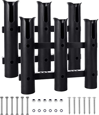 2Set Fishing Rod Holder, Portable Boat Rod Rack Tube, Three-Pole Side Mount Rod Holder, Stand-Off Tube Plastic Fishing Pole Holders with Screws for Boat, Kayak, Fishing Cooler, Trailer, Garage Storage