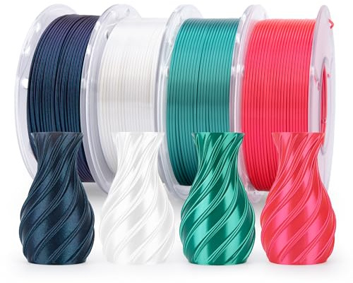 ELEGOO Pack de 4 Bobines de Filament PLA Soie 250g 1,75 mm, 4 Couleurs de Filaments pour Imprimante 3D Précision Dimensionnelle +/- 0,02 mm, 4 Bobines de 250g, Multicolore 3
