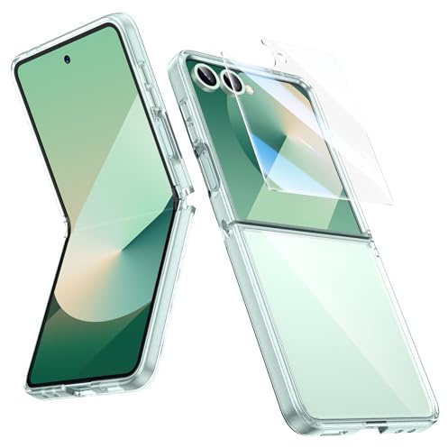 HWeggo Mobiltelefonfodral för Samsung Galaxy Z flipfodral, ultratunn silikon TPU original skyddsfodral Galaxy Z flipfodral med skyddsfolie stötsäkert fodral för Samsung Flip (grön ram)