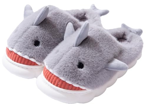 Fadezar Chausson Femme Requin/Vache Pantoufle Homme Hiver Doublure Antidérapant Fourrure Chausson Maison Mémoire Mousse Slippers