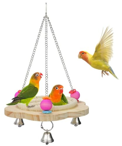 Boutihao Giocattolo di pappagallo d'uccello, Casetta per Uccelli Corda di Cotone, Parrot Cage Hammock Hanging, con 3 campane in metallo, altalena per gli uccelli, Pappagallo arroccato