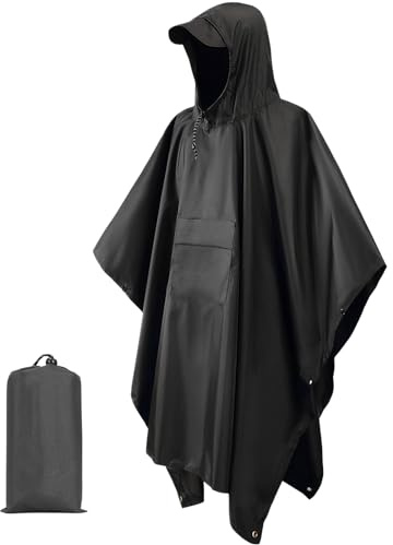 Waterproof Rain Poncho, Lightweight Breathable Rain Jackets, Raincoat, Waterproof, Unisex Camping Tent, Camping Blanket, 3-in-1 Multifunctional Rain Cape, for Hiking, Camping, Fishing, Cycling