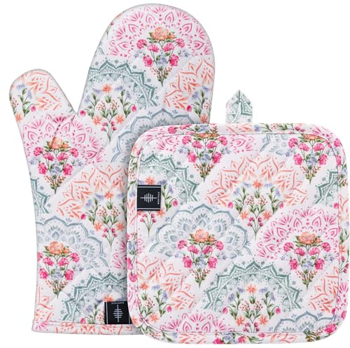 BONTHEE Oven Gloves Heat Resistant Potholder Set Oven Gloves with Anti-Slip Striped Cooking Gloves for Cooking Baking - 2PCS