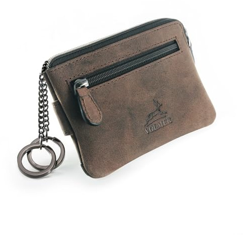 Fa.Volmer Keytcher - Funda para llaves (2 compartimentos, 4 compartimentos exteriores con protección RFID, piel auténtica, incluye caja de regalo)