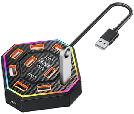 Base de Docking USB | Estación de Acoplamiento de 13 Puertos para Ordenador Portátil - Accesorios Electrónicos con Luz RGB para Hogar Escuela Residencia Universidad Biblioteca