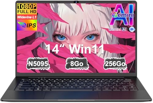 Ordinateur Portable 14 Pouces Celeron N5095 (jusqu'à 2,9 GHz) Win11 8Go 256Go SSD Extension 1To 5G WiFi FHD HDMl PC Portable avec Souris sans Fil qwerty Clavier avec AZERTY Membrane Clavier - Noir-11