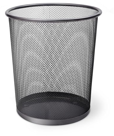KEPLIN Round Trash Can Bin - 1 Pack Charcoal Black Non-slip Mesh Bins | Waste Paper Bin | Sturdy Metal Bin Indoor Waste Bin for Home, Bedroom, Office, Bathroom, Living Room