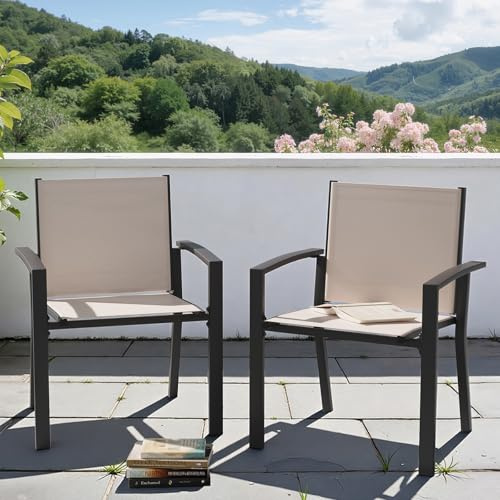 UDPATIO Trädgårdsstolar, stapelbara set om 2, trädgårdsstol med hög rygg, balkongstol väderbeständig, stapelbara stolar, terrassstolar, väderbeständiga 160 kg lastbara, trädgårdsstolar för balkong