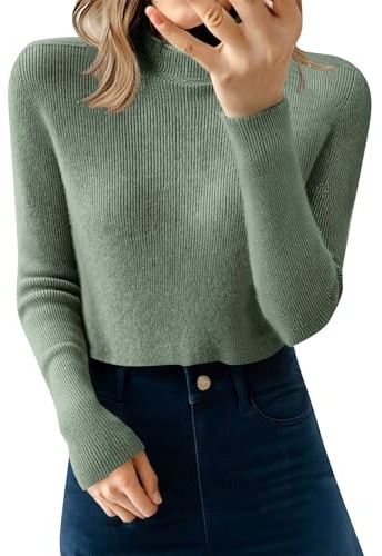 Dam Slim Fit Jumper Mock Neck långärmad ribbad topp mjukt baslager | Stickad topp för kvinnor, mjuk varm tröja, enkel stickad för kontor varje dag