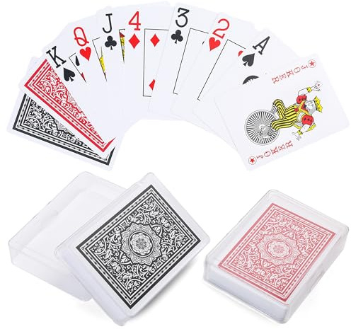 LotFancy Waterproof Playing Cards, Large Print, 100% Plastic, 2 Decks of Cards with Plastic Cases, for Texas Hold'em, Pool Beach Water Card Games, Jumbo Index Poker Size