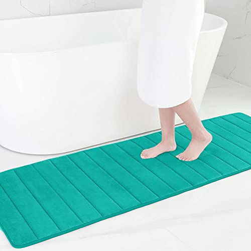 smiry Memory Foam Bath Mat 60 x 180 cm Bathroom Mat Turquoise | Extra Soft Non-Slip Absorbent Machine-Washable, Plush Cushioned for Cozy Foot Feel, Ideal for Shower, Sink & Bathroom Entry