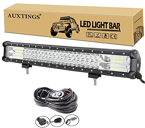 AUXTINGS 57 cm 22 pulgadas 324W Barra de luz LED de triple fila de inundación, luces de trabajo para todo terrenocon arnés de cableado para camiones SUV ATV UTV barco,impermeable
