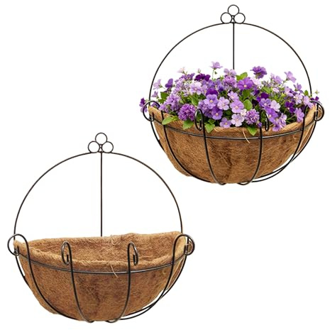 BULZEU Hanging Plant Pot Hanging Baskets Outdoor Iron Wall-Mounted Planter with Chain Hooks for Home Garden Balcony Decor (2 PCS)