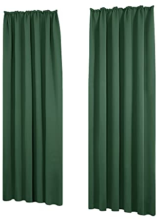 Deconovo Vorhänge Vorhang Blickdicht Gardinen Lärmschutz mit Kräuselband Dicke Thermovorhang Kälteschut Hitzeschutz, 260x140 cm(HöhexBreite), Waldgrün, 2er Set
