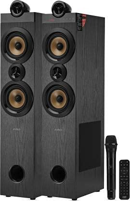 F&D Altavoces de torre doble T70X 2.1 (negro) | Altavoz Bluetooth inalámbrico | Potencia de salida mejorada de graves de 160 W/micrófono inalámbrico/pantalla LED | BT 5.0/FM/USB/AUX | Altavoz para TV,